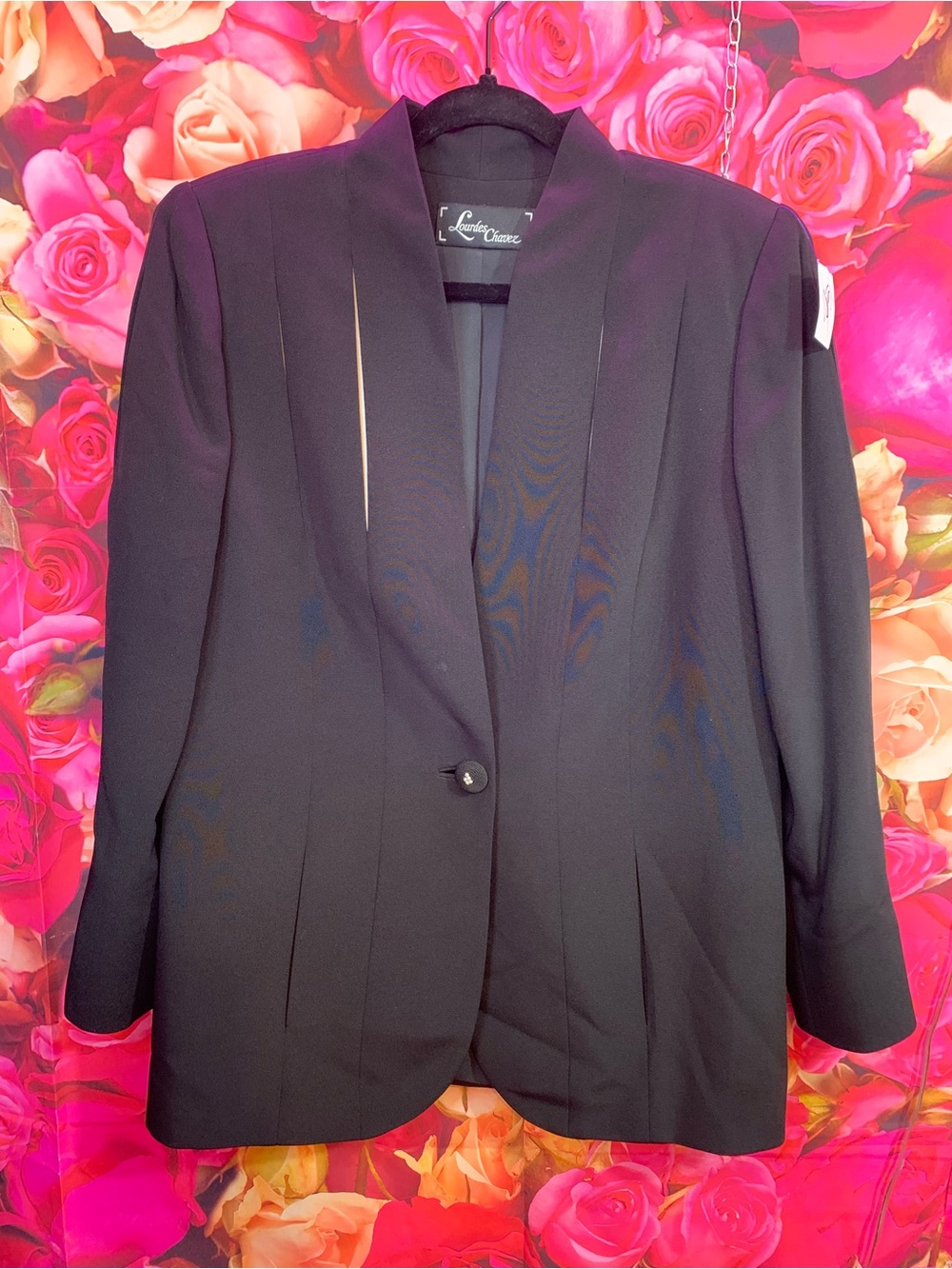 100% Silk Lourdes Chaves Black Single-Button Shawl Collar Blazer